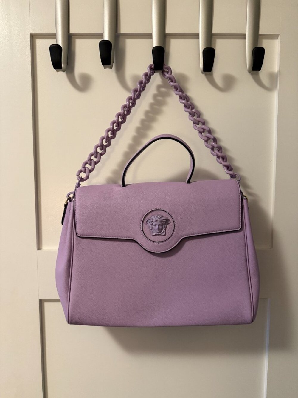 Versace La Medusa Top Handle Bag Leather Large Lavender